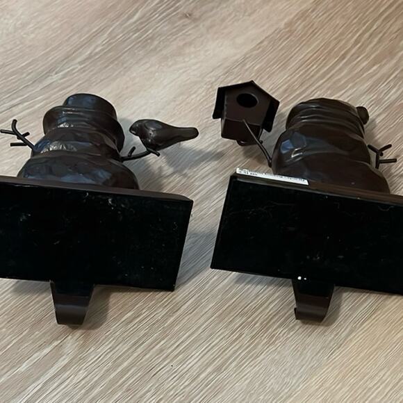 Bronze Snowman Stocking Hanger Set of 2 Bird Feeder - Picture 5 of 6
